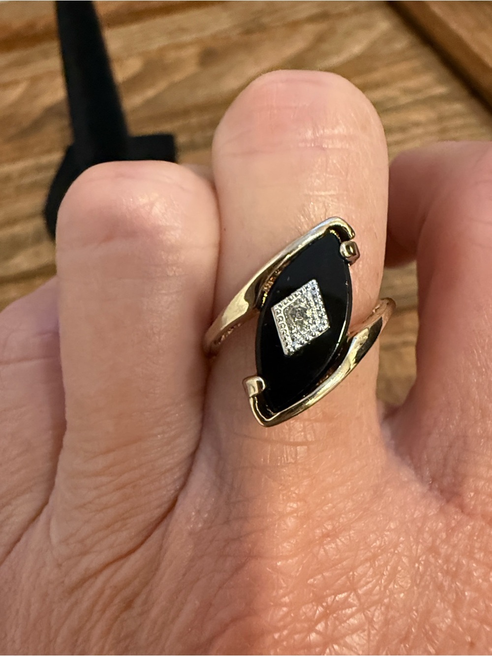 Vintage 14K GE ESP Black Statement Ring Gold Electroplate